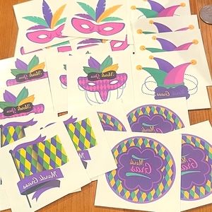 Mardi Gras temporary tattoos mixed lot of twenty beads, masks NWOT New in packag